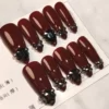 burgundy nails with rhinestones - Dreamall